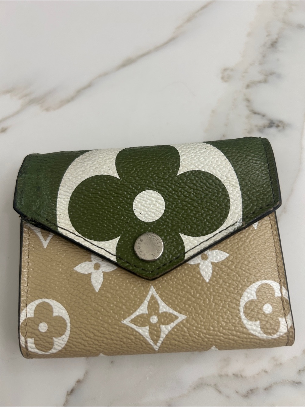 Louis Vuitton Green and Beige Monogram Compact Zoe Wallet